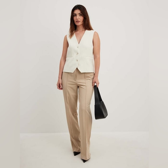 elasticated wide leg beige trousers - Picture 1 of 6